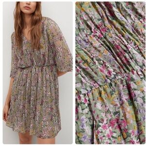Mango Spring Green Floral Day Dress Small